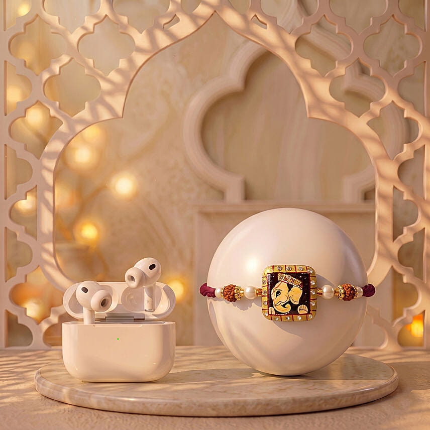 Designer Ganesha Rakhi with Apple Airpods Pro 3