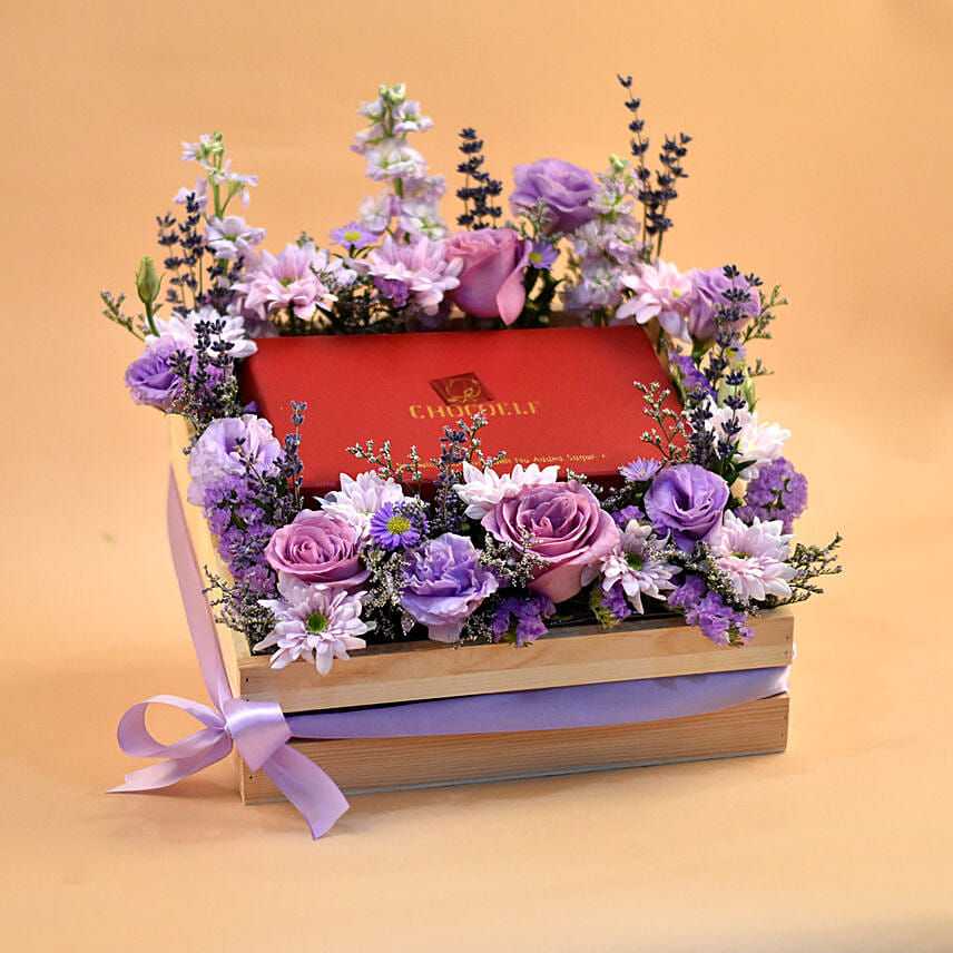 Enchanting Flowers & Chocolates Wooden Crate