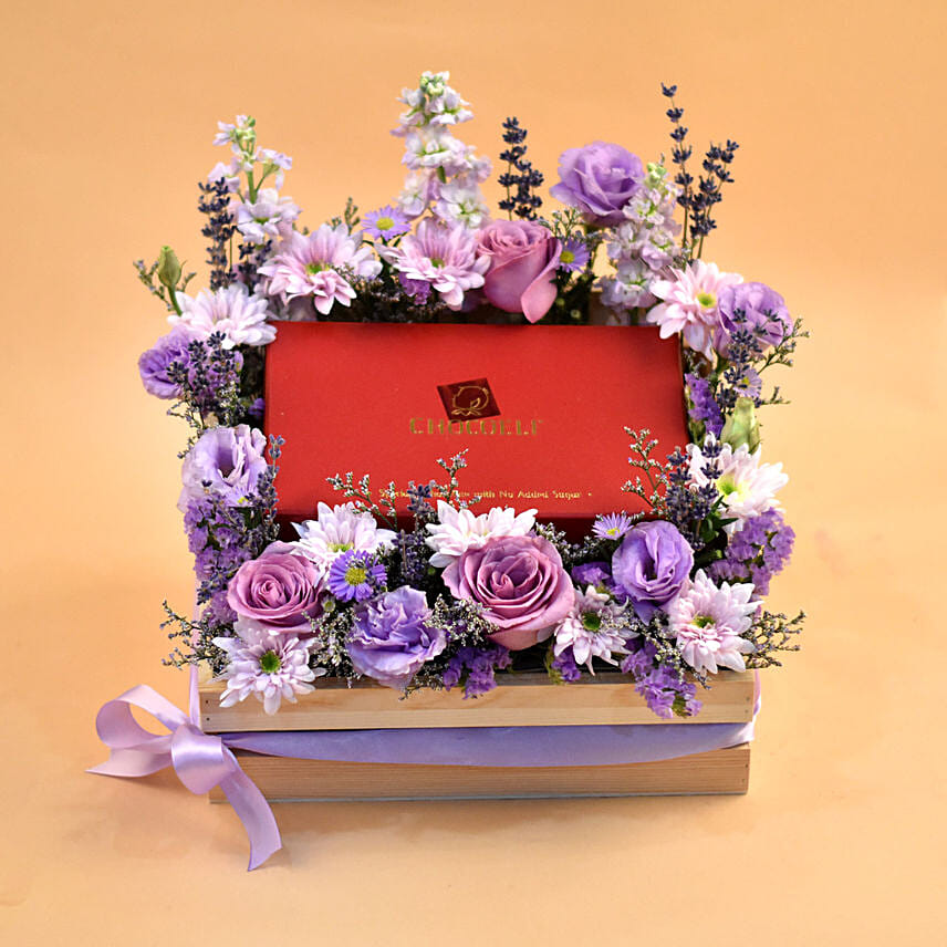 Enchanting Flowers & Chocolates Wooden Crate