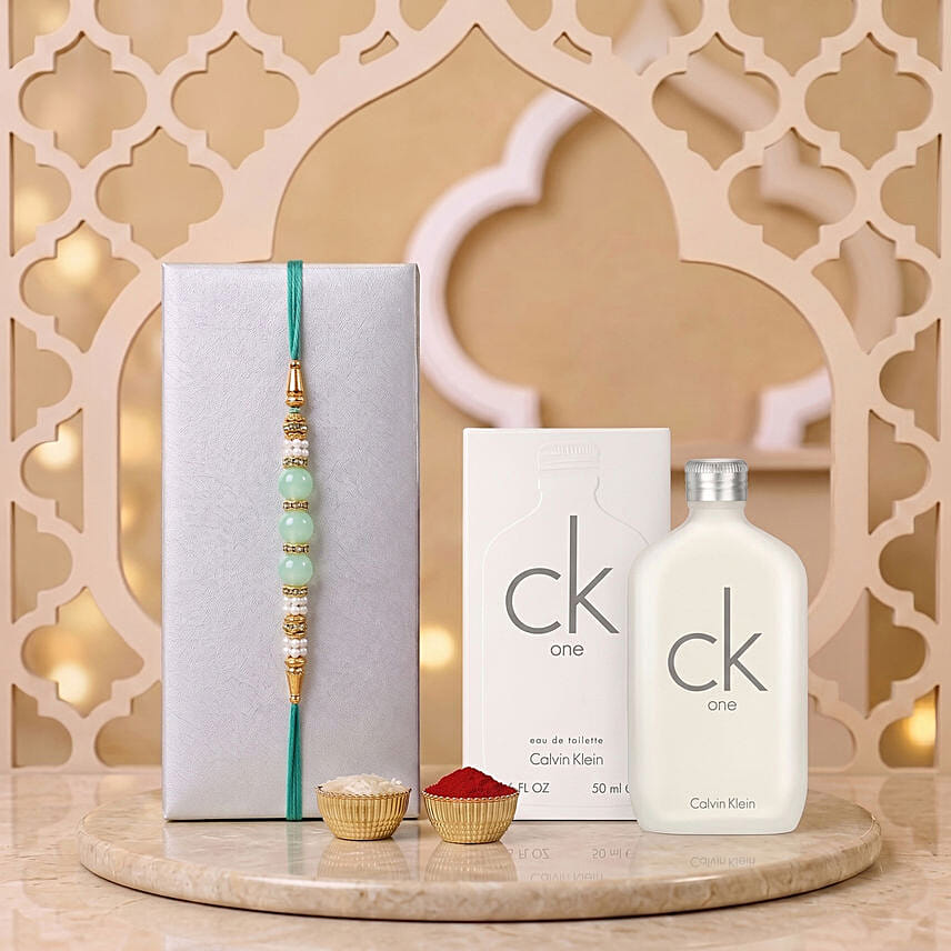Graceful Pearl Ethnic Rakhi Green with Ck One Perfume