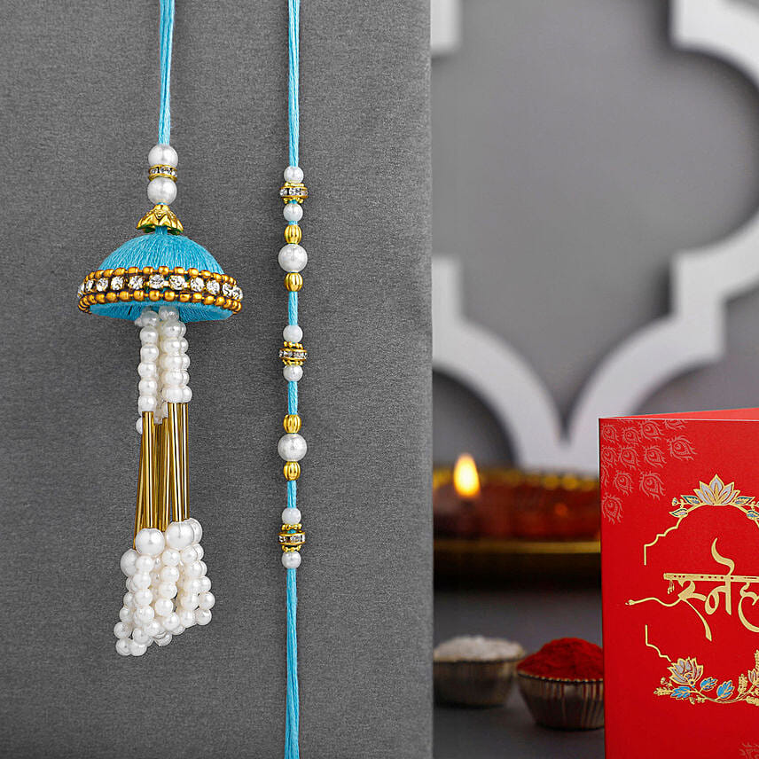 Jhumar Bhaiya Bhabhi Pearl Rakhi Set N Healthy Nut Duo