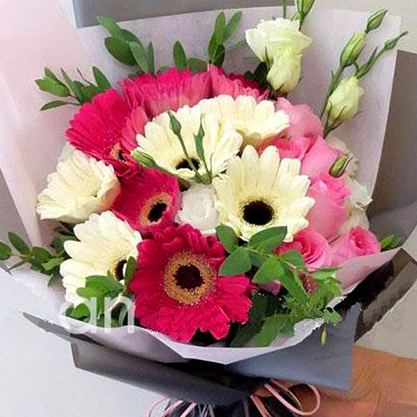 Majestic Mixed Flowers Beautifully Tied Bouquet With Ferrero Rocher