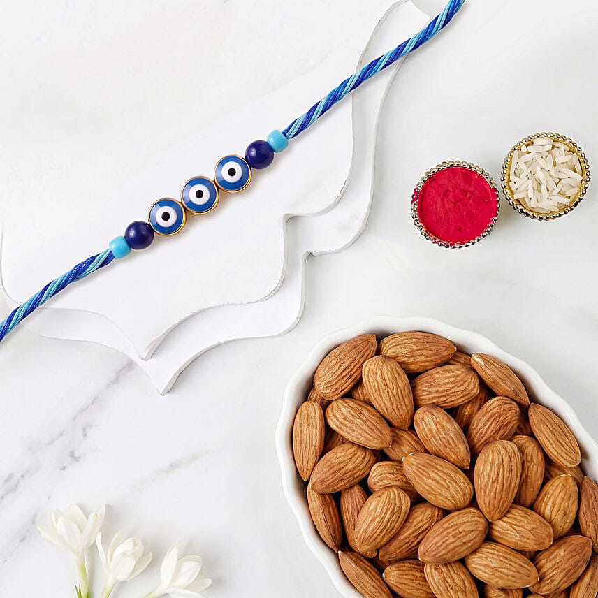 Minamalistic Navy Evil Eye Rakhi with Almonds