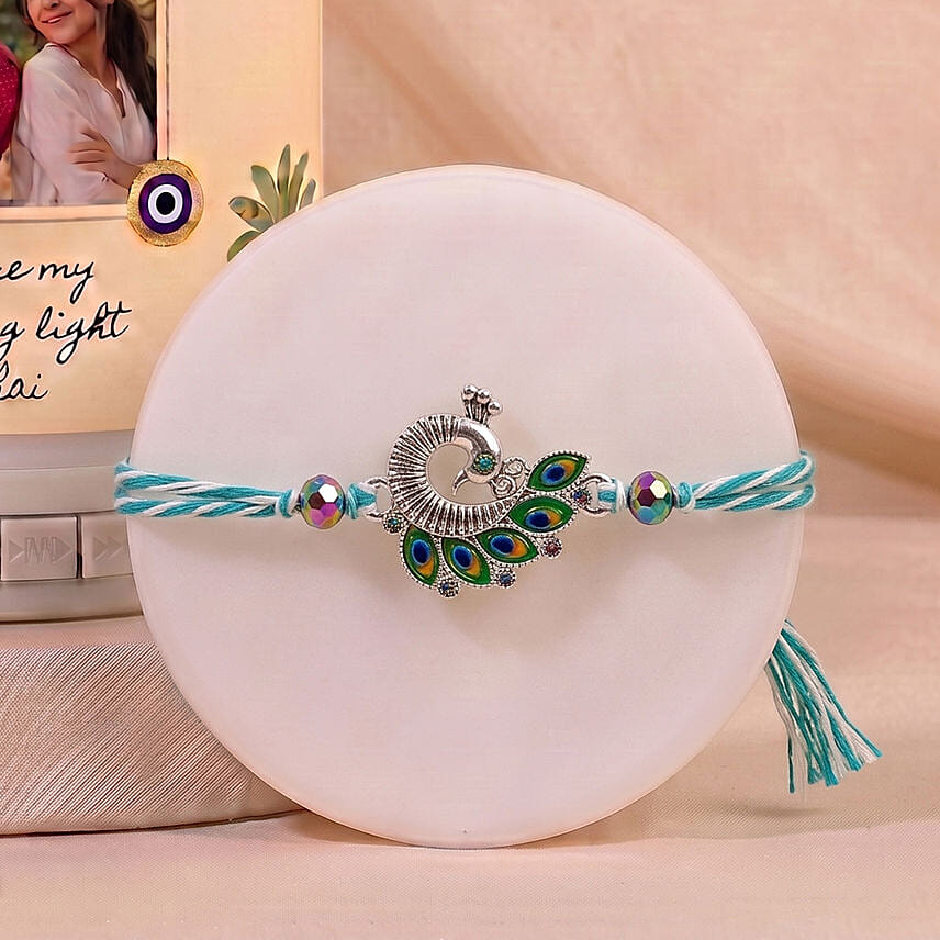 Peacock Rakhi and Personalised Bluetooth Speaker Gift Set