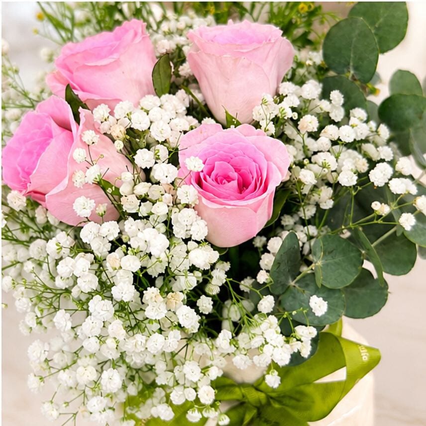 Pink Roses & Baby’s Breath Ceramic Arrangement