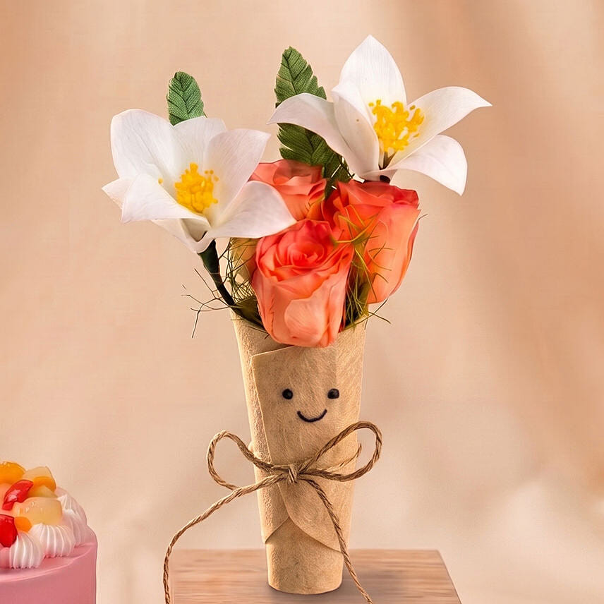 Preserved Flowers Jellycat Bouquet & Mixed Fruit Cake Gift
