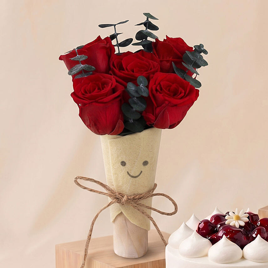 Preserved Red Rose Jellycat Bouquet, Cake & Mug Gift Set