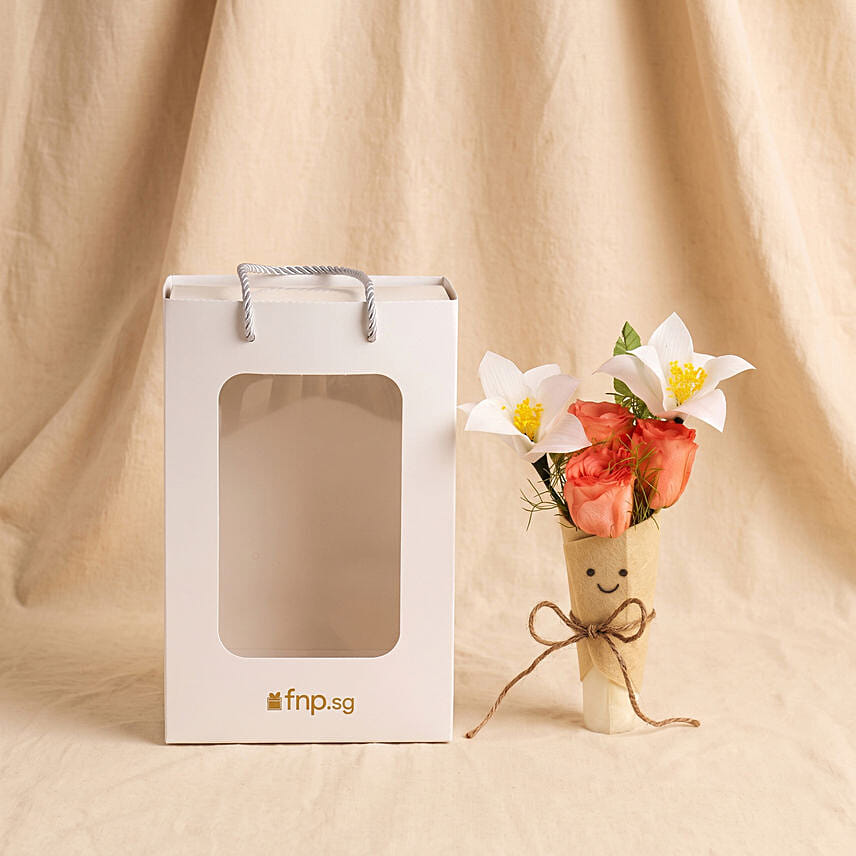Preserved Rose and Lily Jellycat Smiling Face Bouquet