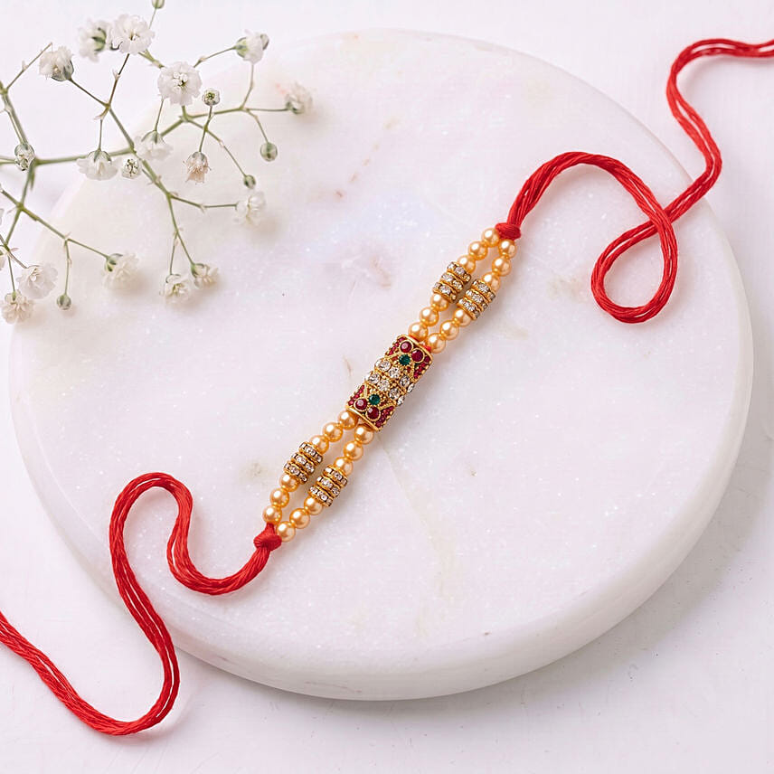 Red & Green Designer Rakhi with Ganesha Idol