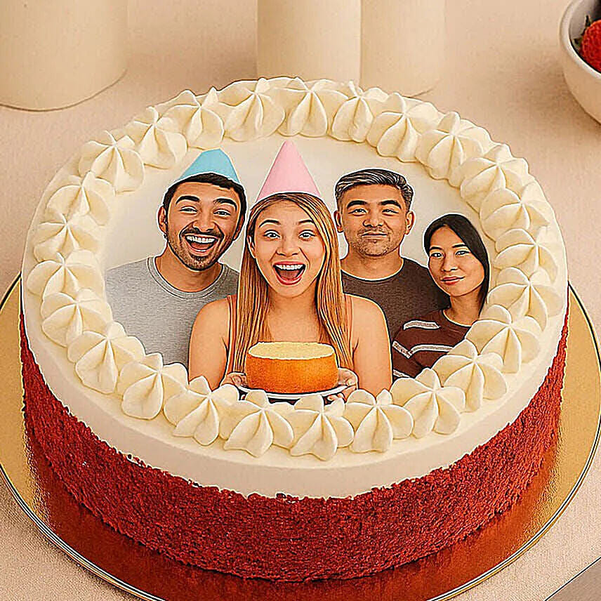 Red Velvet Custom Photo Cake For Birthday