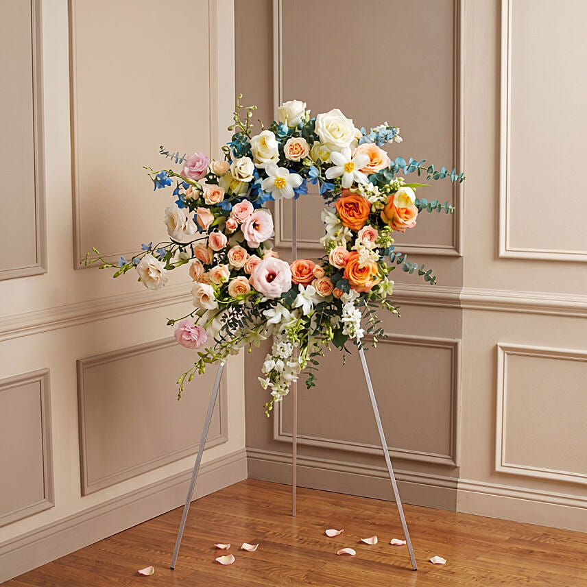 Tranquil Sky Mixed Floral Condolence Wreath