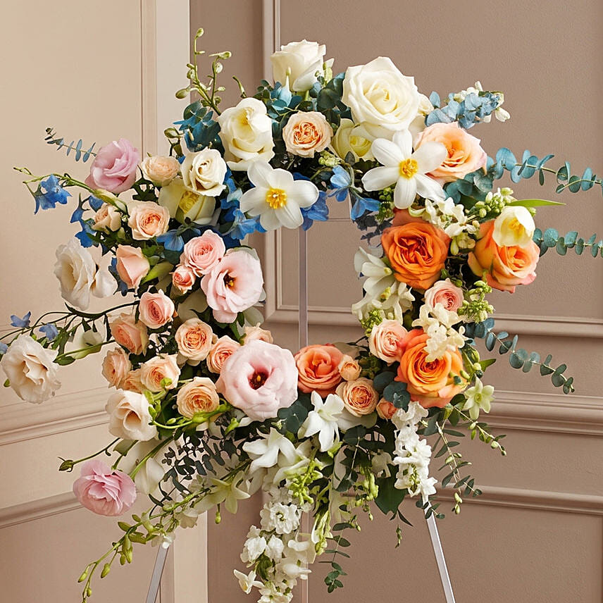 Tranquil Sky Mixed Floral Condolence Wreath