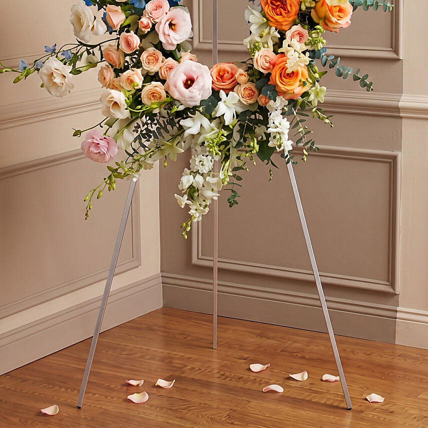 Tranquil Sky Mixed Floral Condolence Wreath