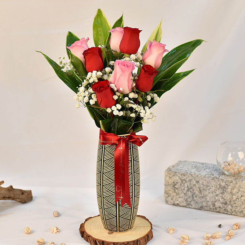 Valentine Roses in Glass Vase