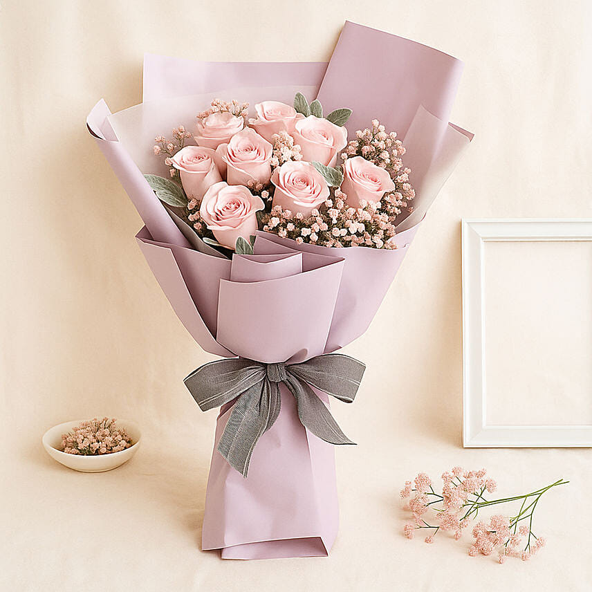Beautiful Pink Roses Bunch Beautiful Pink Roses Bunch: Baby's Breath Bouquets