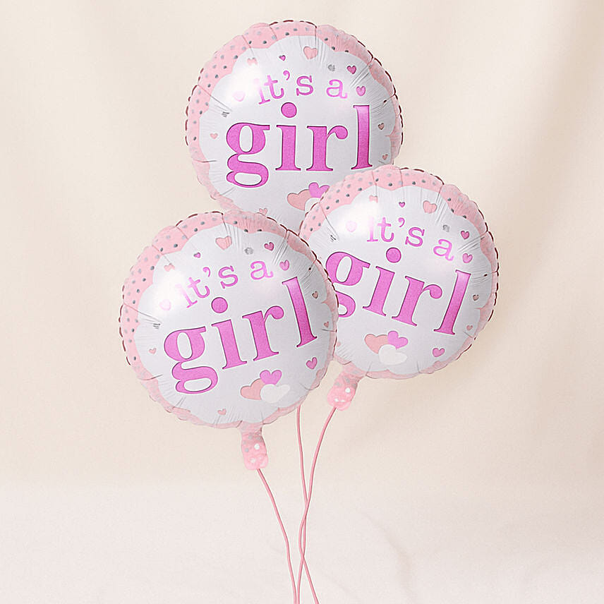 Bouquet of 3 It's Girl Balloon: Balloons Delivery Singapore