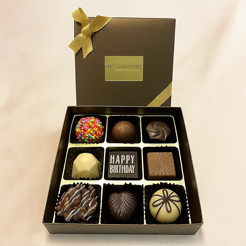 Passionate Happy Birthday Chocolate Box- 9 Pcs Passionate Happy Birthday Chocolate Box- 9 Pcs: One Hour Birthday Gifts Delivery