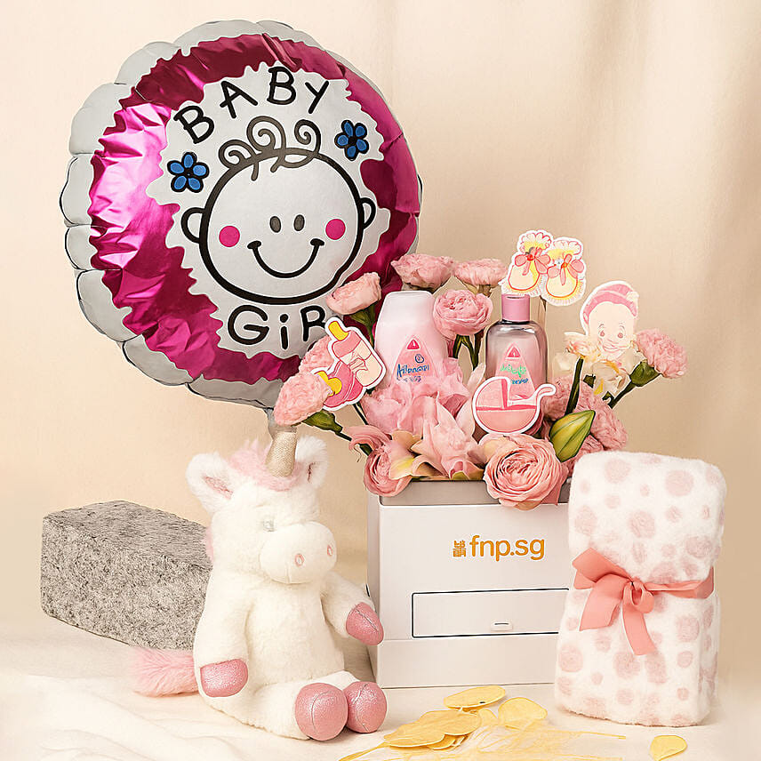 Its a Baby Girl Flowers giftset and Balloon: Flowers And Balloon Delivery