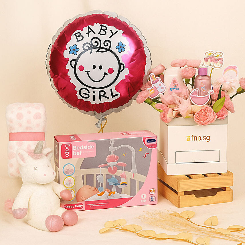 Its a Baby Girl Flowers balloon and giftset: Balloon Flower Bouquet