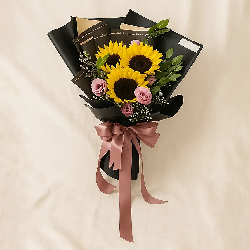 Sunflower N Lisianthus Beautifully Wrapped Bouquet Sunflower N Lisianthus Beautifully Wrapped Bouquet: Flower Bouquets