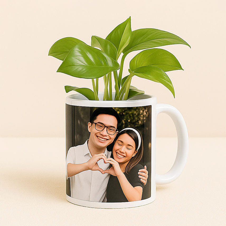 Picture Mug Money Plant Combo Picture Mug Money Plant Combo: Personalised Gifts for Her