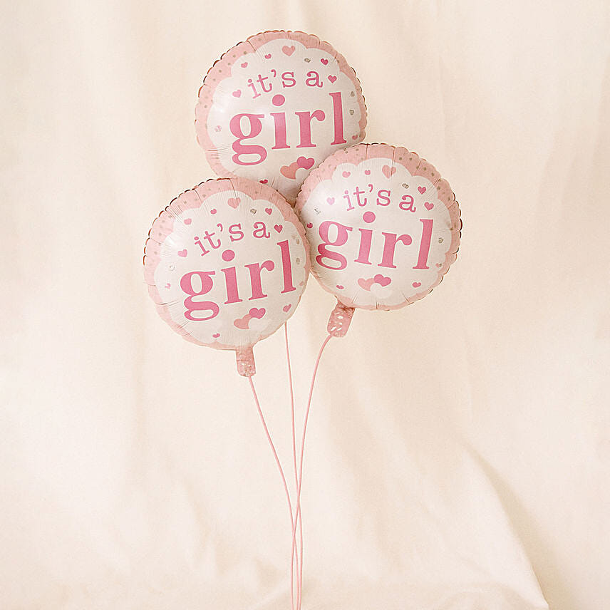 Bouquet of 3 It's Girl Balloon: Balloons Delivery Singapore