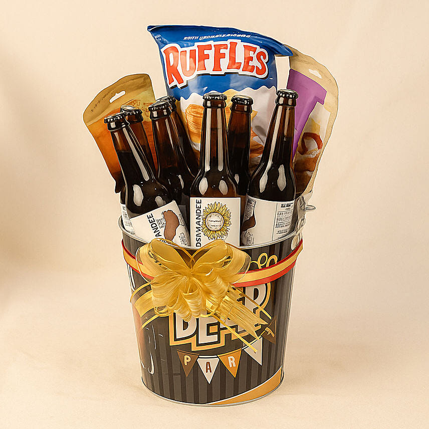 Bucket Full Of Beer N Munchies: Anniversary Gift Hampers