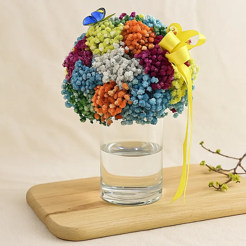 Colourful Baby Breath Cylindrical Vase: Farewell Gifts Singapore