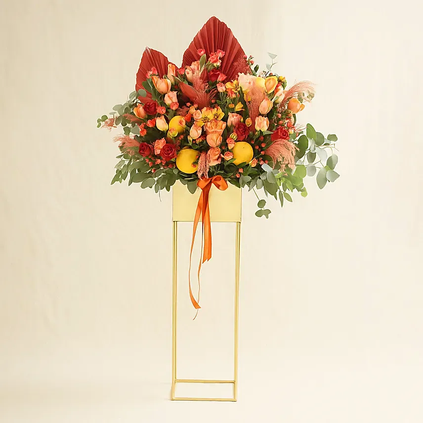 Heavenly Mixed Flowers Golden Stand: Mother's Day Gifts 