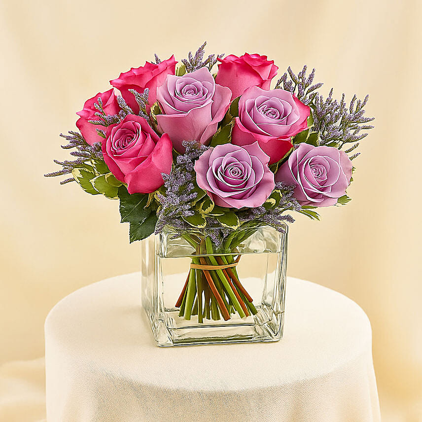 Vase Of Royal Purple Roses: Flower Vase Arrangement