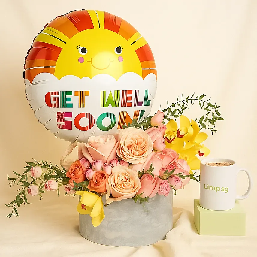 Get Well Soon Flowers & Balloon: Balloon Flower Bouquet