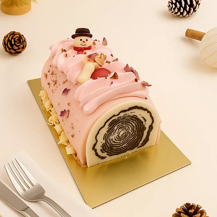 Rose n Lychee Christmas Log Cake - 400g: Christmas Log Cakes
