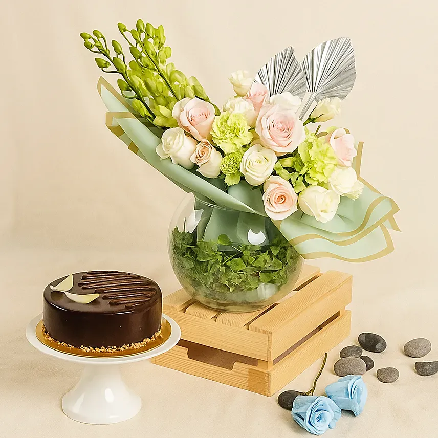 Forest Breeze Flowers Arrangement and Cake Combo: For Xmas