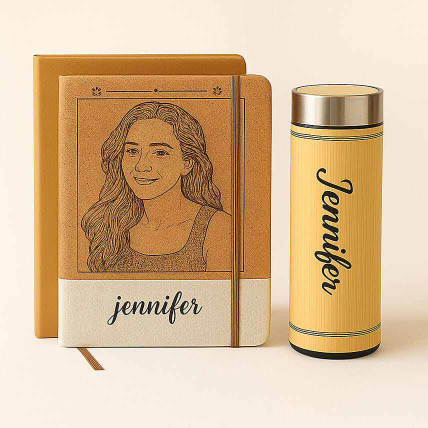 Engraved Notebook and Flask Combo: Students Day Gifts
