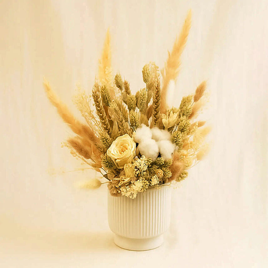 Soothing Mixed Preserved Flowers Designer Vase: Dried Flowers