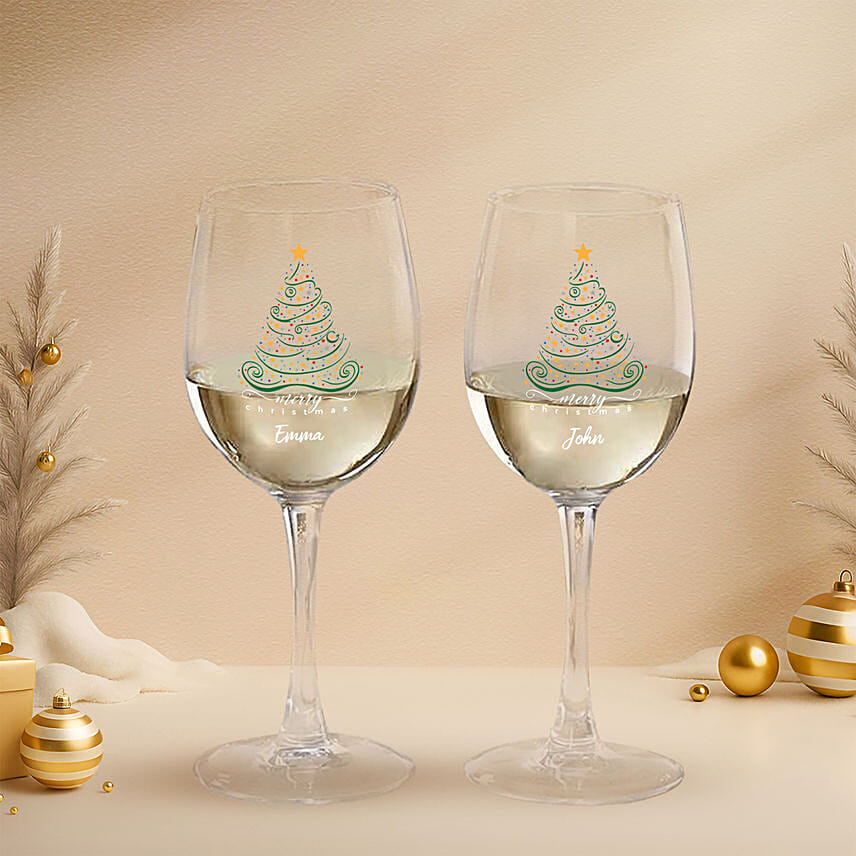 Holidays Themed Personalised Wine Glass Set: Personalised Christmas Gifts