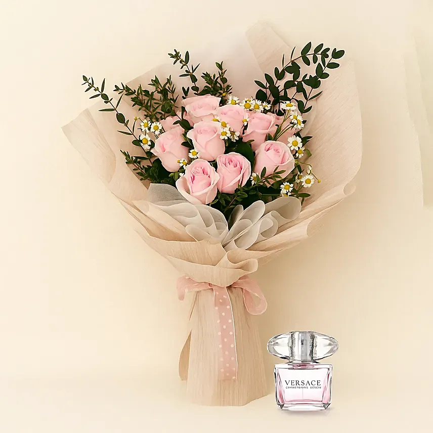 Titanic Rose Chamomile Bouquet with Perfume: Valentines Day Flowers N-perfumes