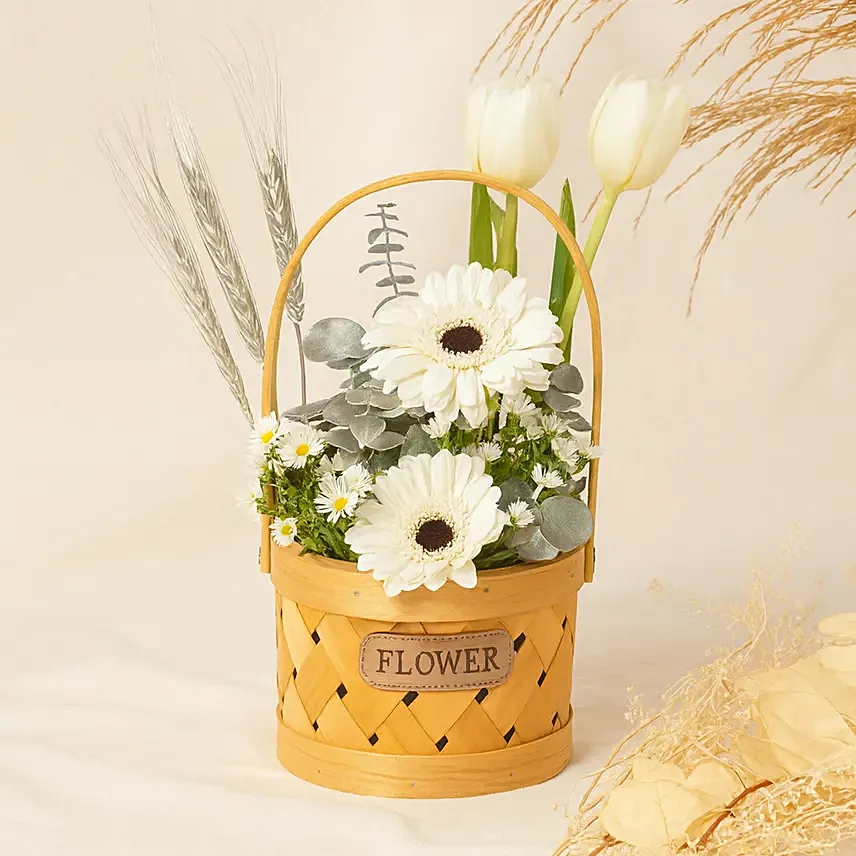 White Floral Mini Basket: Flower Baskets