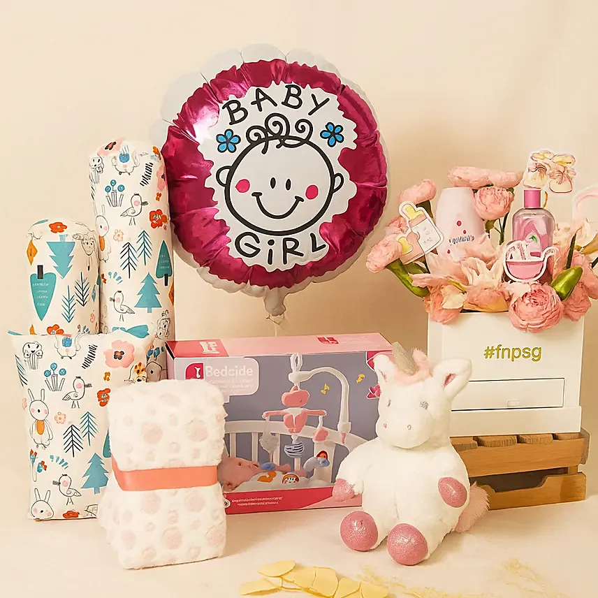 Its a Baby Girl Flowers box giftset and Balloon: Flowers And Balloon Delivery