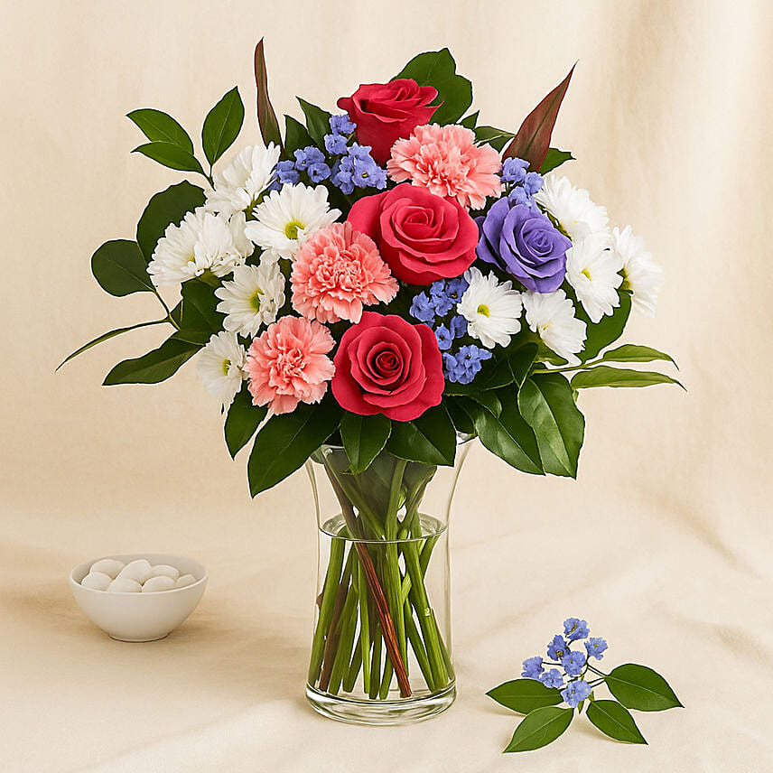 Pink and White Flower Vase: New Year Flowers