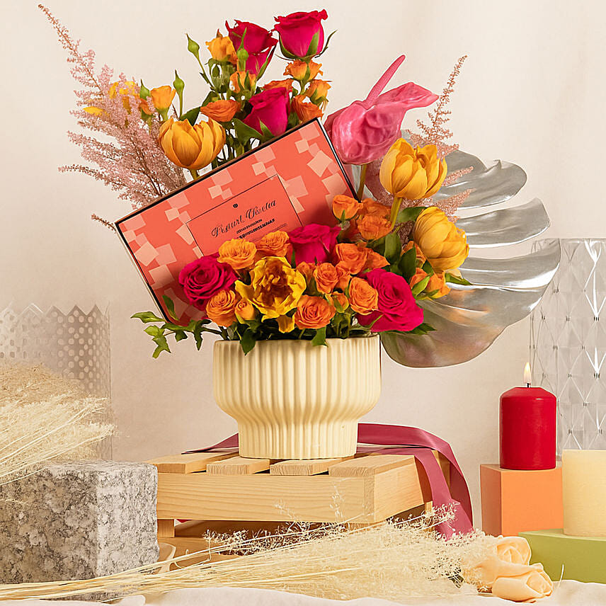 Flowers and Royce Chocolate Box Combo: Graduation Gifts