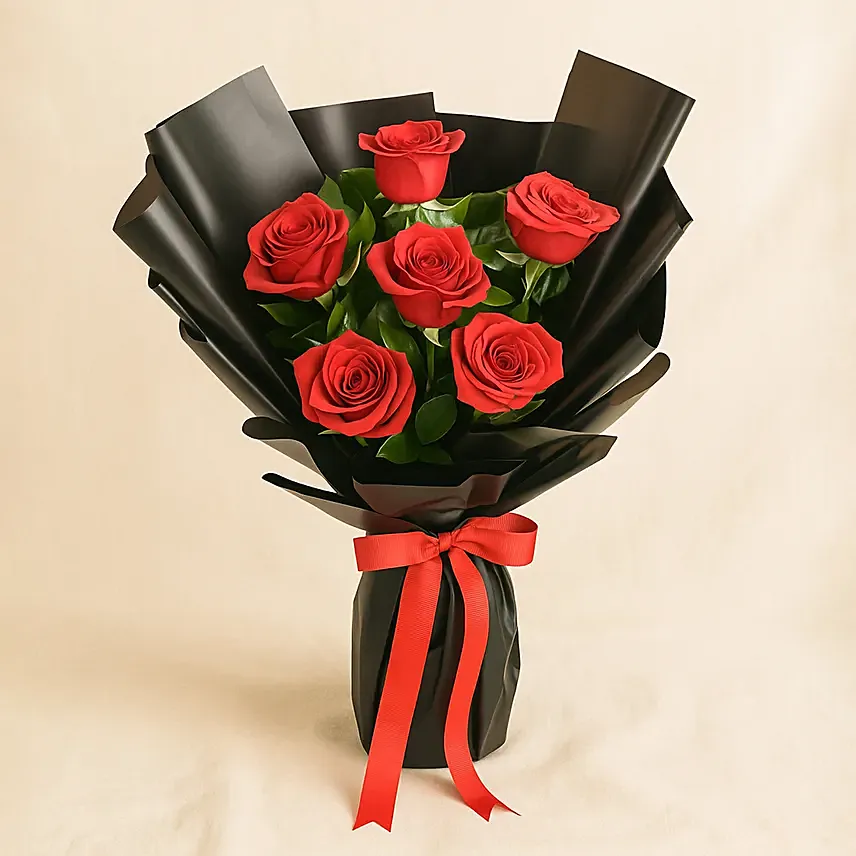 Bunch of Beautiful 6 Red Roses: One Hour Birthday Gifts Delivery