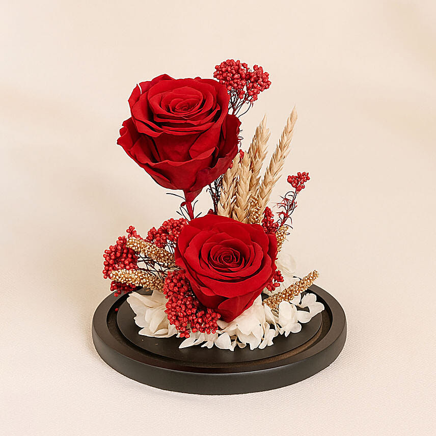 Dual Red Forever Roses in Dome: Engagement Flowers