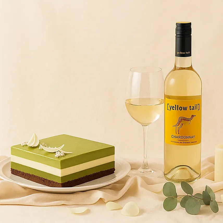 Dubai Chocolate Pistachio Cake and Wine Combo: Combo Gifts