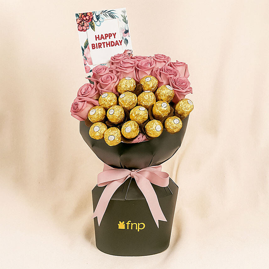 Flowers and Chocolate Birthday Bouquet: Birthday Flowers Singapore