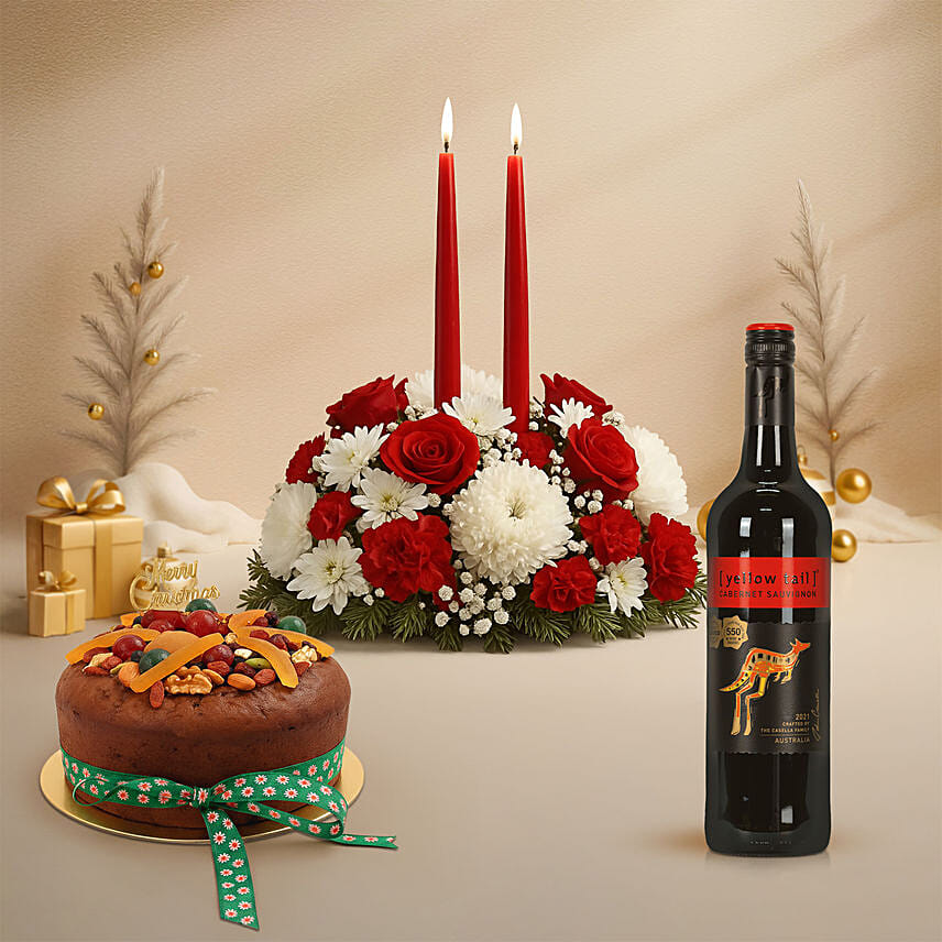 Candle and Flower Centerpiece with Wine and Fruity Plum Cake: Plum Cakes