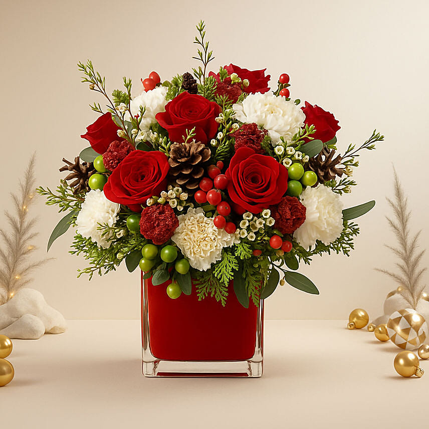 Xmas Red Floral Vase: Fresh Flowers 