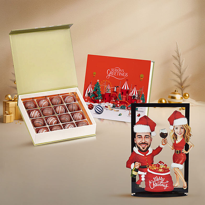 Personalised Christmas Caricature & Chocolate Truffles Gift Set: Personalised Combo Gifts
