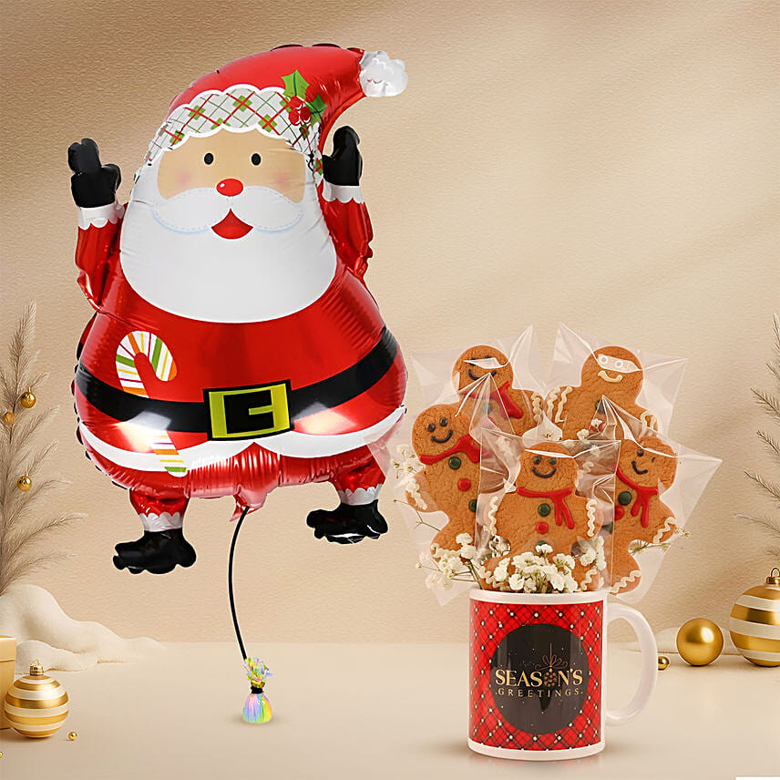 Gingerbread Cookies & Santa Balloon Mug Gift: Christmas Balloons