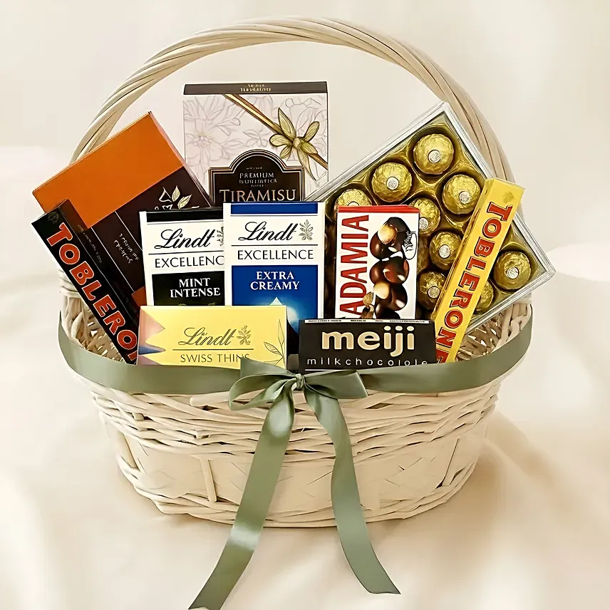 Exotic Chocolates Brown Willow Basket: 